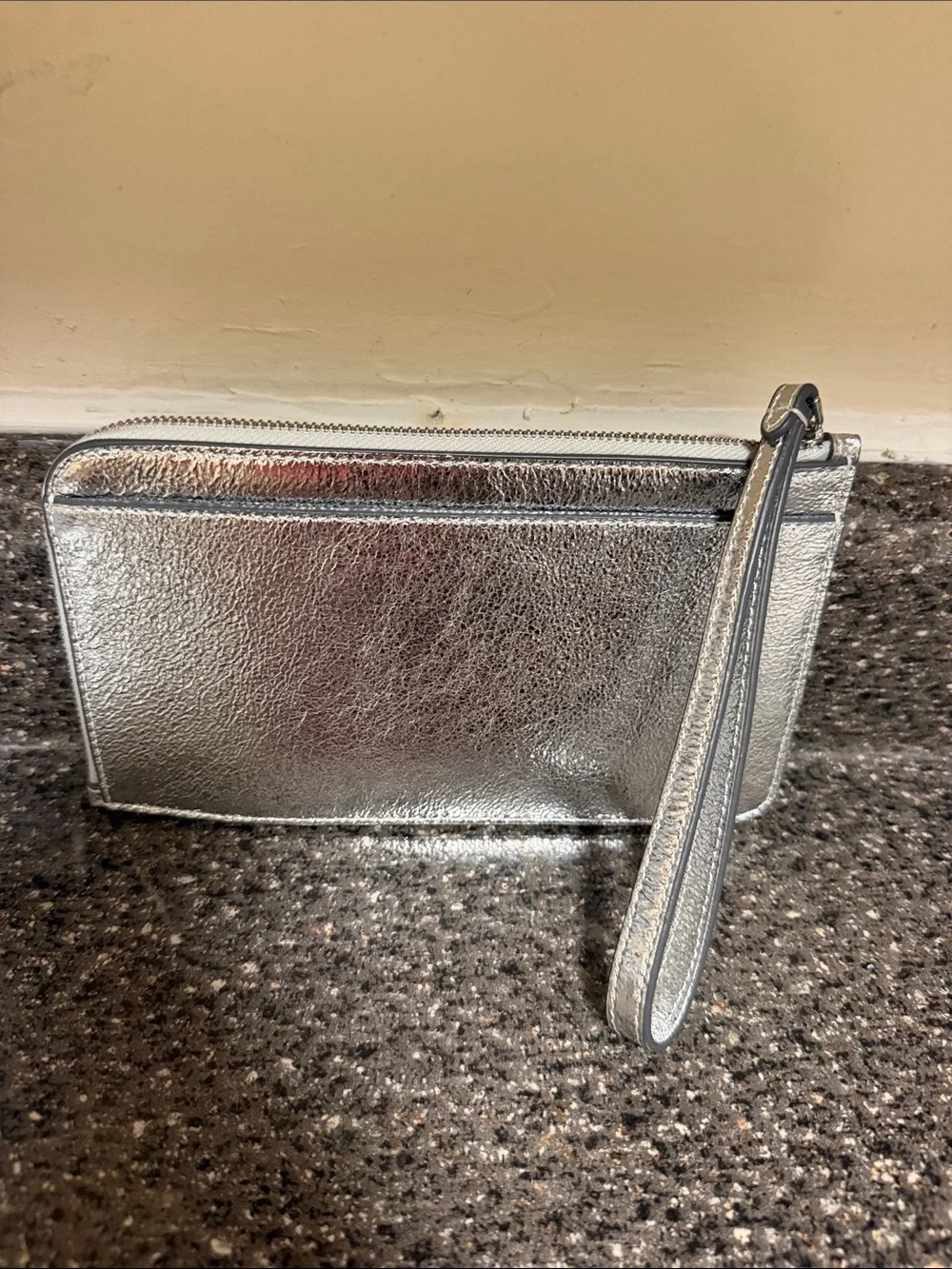 kate spade Metallic Silver Wristlet Clutch